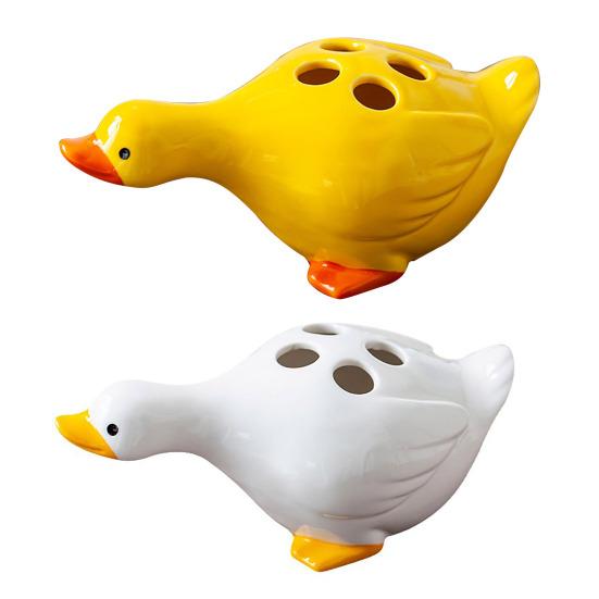Duck Toothbrush Holder Ceramic Cute Toothbrush Organizer Decorative Cartoon Duck Toothbrush