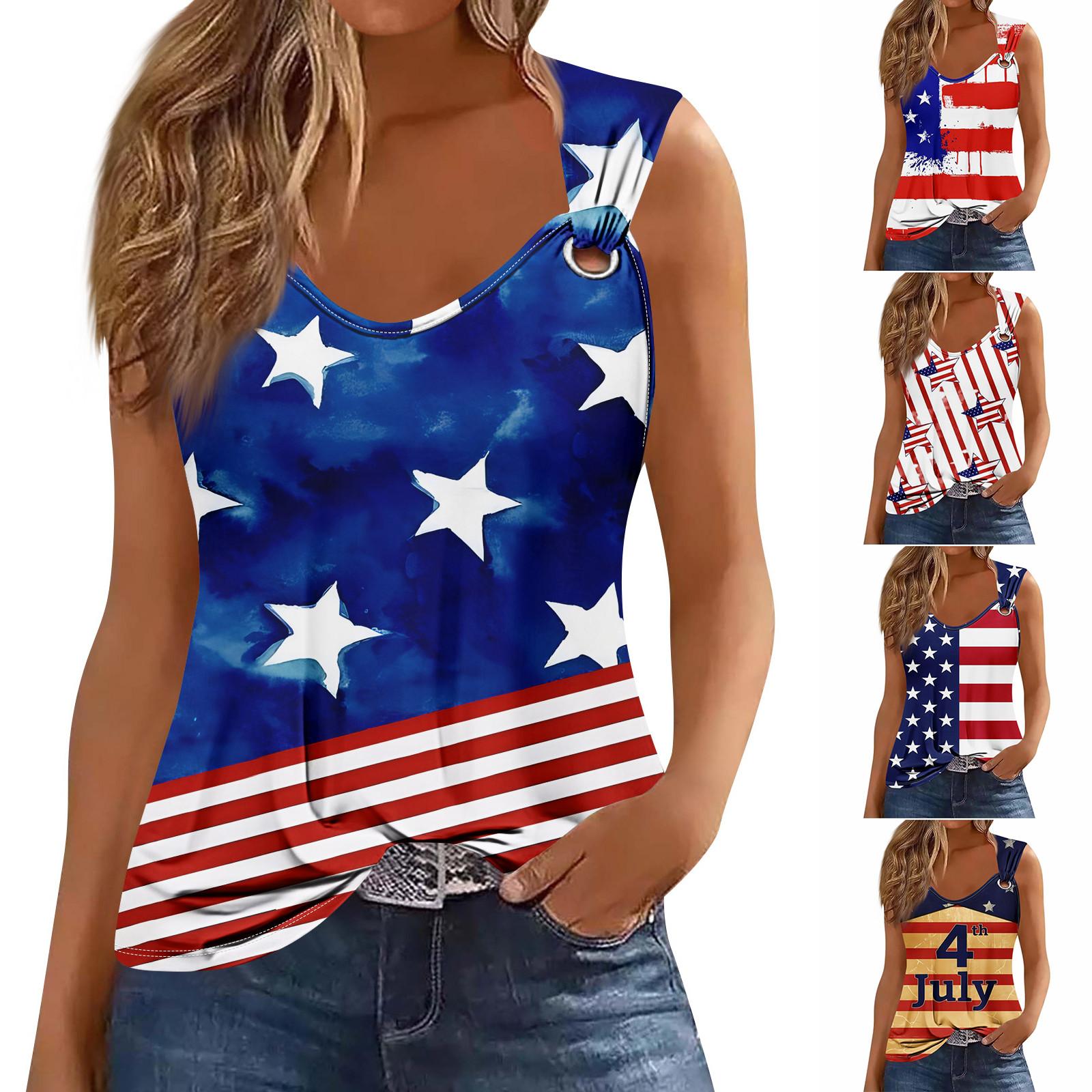

Женская майка с v-образным вырезом и принтом на День независимости, повседневные летние летние топы без рукавов с глубоким вырезом по бокам для женщин L синий