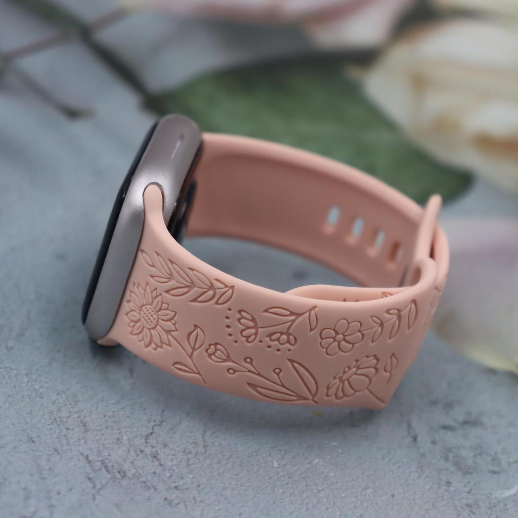 Compatible Silicone Apple Watch S10 Strap: Adjustable, Fashionable Embossed Band