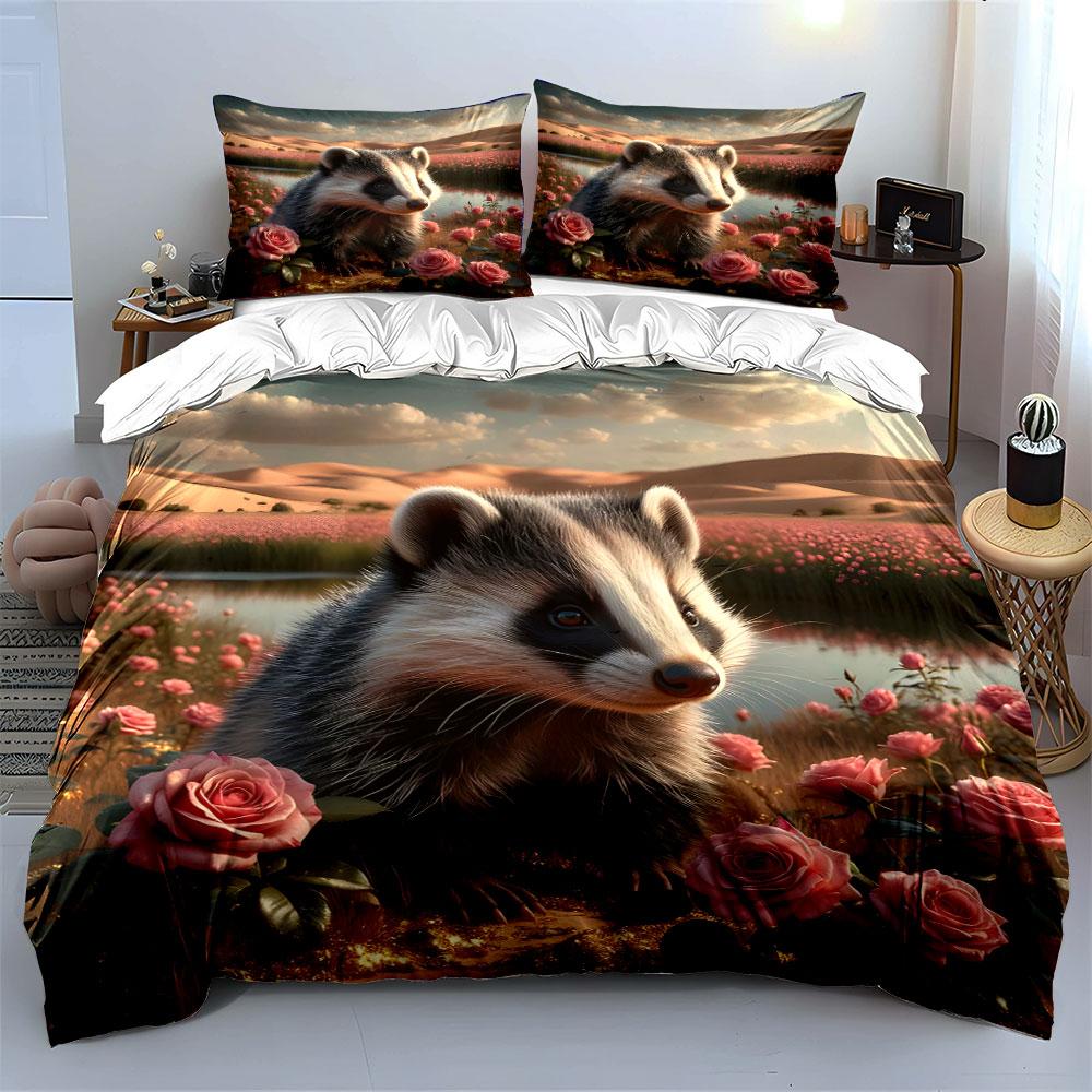 Whimsical badger, rosy oasis Bedding sets Duvet covers Pillowcases(1* Duvet Cover 2* Pillowcases without duvet insert)