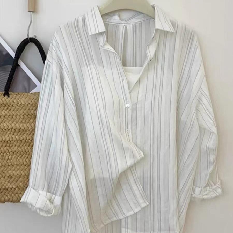 French striped sunscreen shirt women's 1116 new cotton design cardigan shirt summer loose top jacket