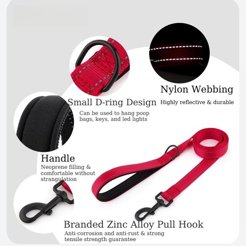 Reflective Nylon Dog Leash Soft Handle Heavy-duty Anti-Pull Pet Rope Outdoor Walking Training Leash for Small Medium Large Dogs