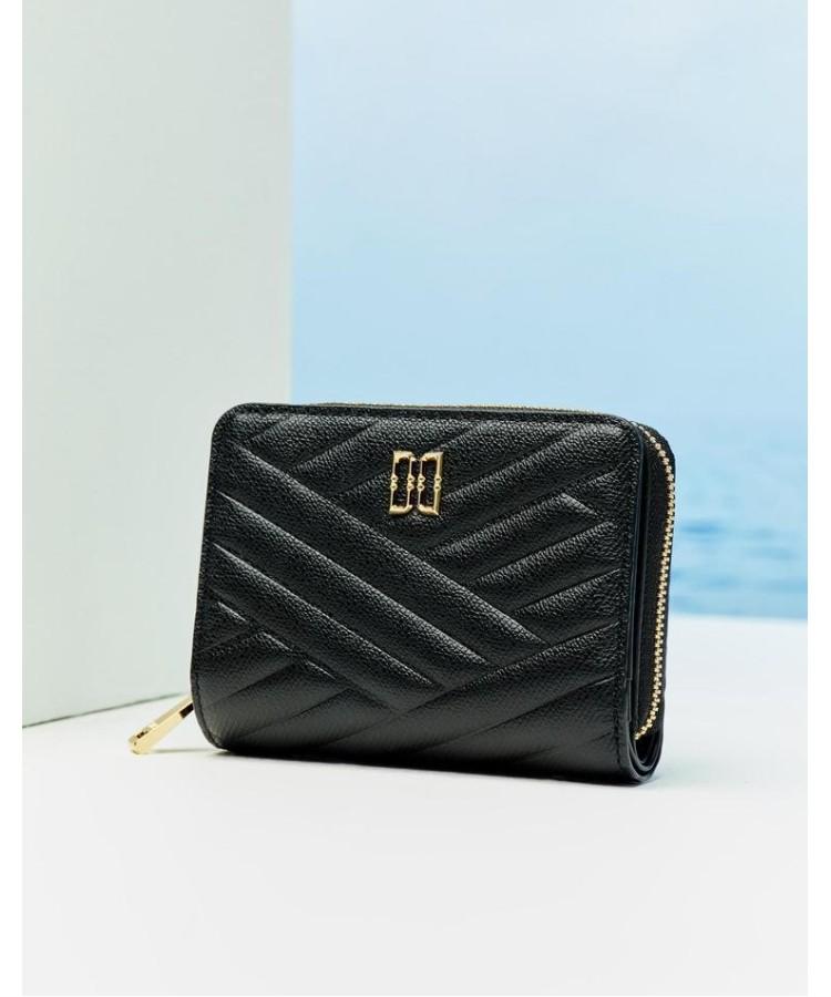 Daks Womens Accessories Black Carlyle Embossed Leather Gold Dd Zippered 2-Fold Wallet_Dcwa6E216Bk