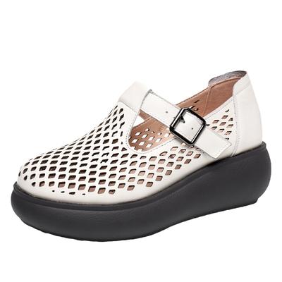 Mode GKTINOO Echt Leer Sandalen met Gesloten Teen Voor Dames Uitgesneden Zomer Platform Sandalen Sleehakken Vrije Tijd Damesschoenen Handgemaakt