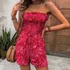 Sommerferien Lässiger Jumpsuit Shorts, Ein Schulter Frei Schulter Trägerlos Elastische Taille Bedruckter Jumpsuit