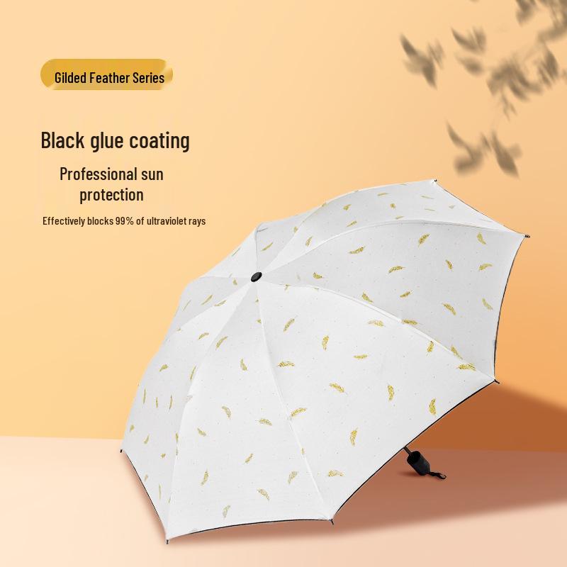 Třídílný vinylový deštník s ražbou zlatem - Skládací sluneční clona a ochrana proti dešti s logem