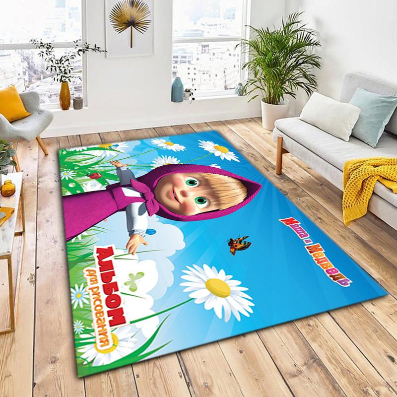 Russian animation Masha and the Bear Fairy Tale Cartoon Carpet Soft Home Living Room Bedroom Door Mat Outdoor Picnic Ground Mat rug T8