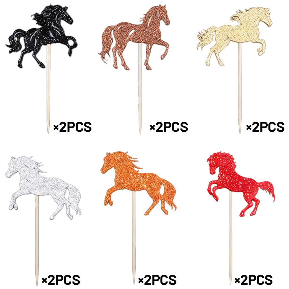 

24/12pcs Glitter Horse Cupcake Toppers Horse Racing Cake Birthday Party Decorations Horse Party Birthday Wedding Supplies