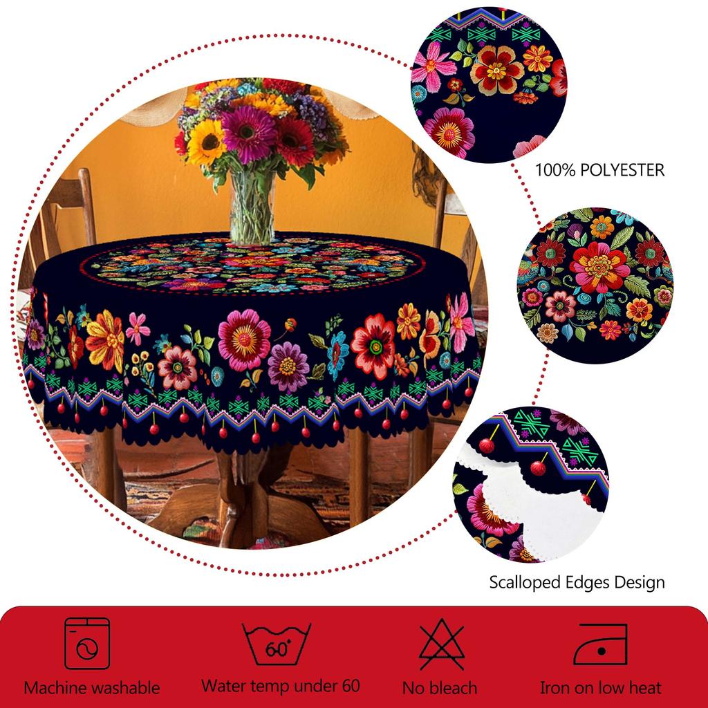 1 kus jarního barevného květinového ubrusu, barevné květiny, jahodové vzory, proces embosování okraje, kulaté a obdélníkové volitelné