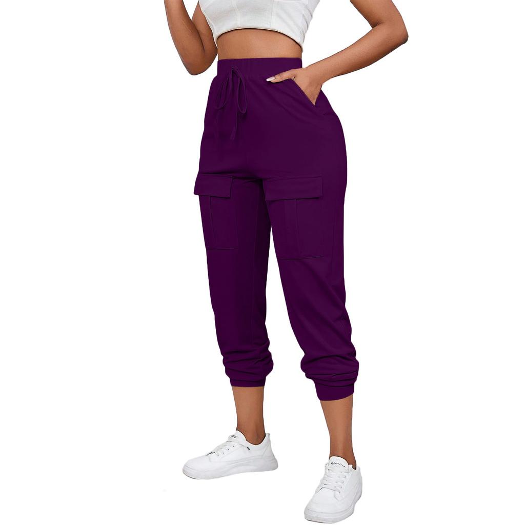 Women's Fashion Drawstring Solid Color Multi Pocket Street Trendsetter Leggings