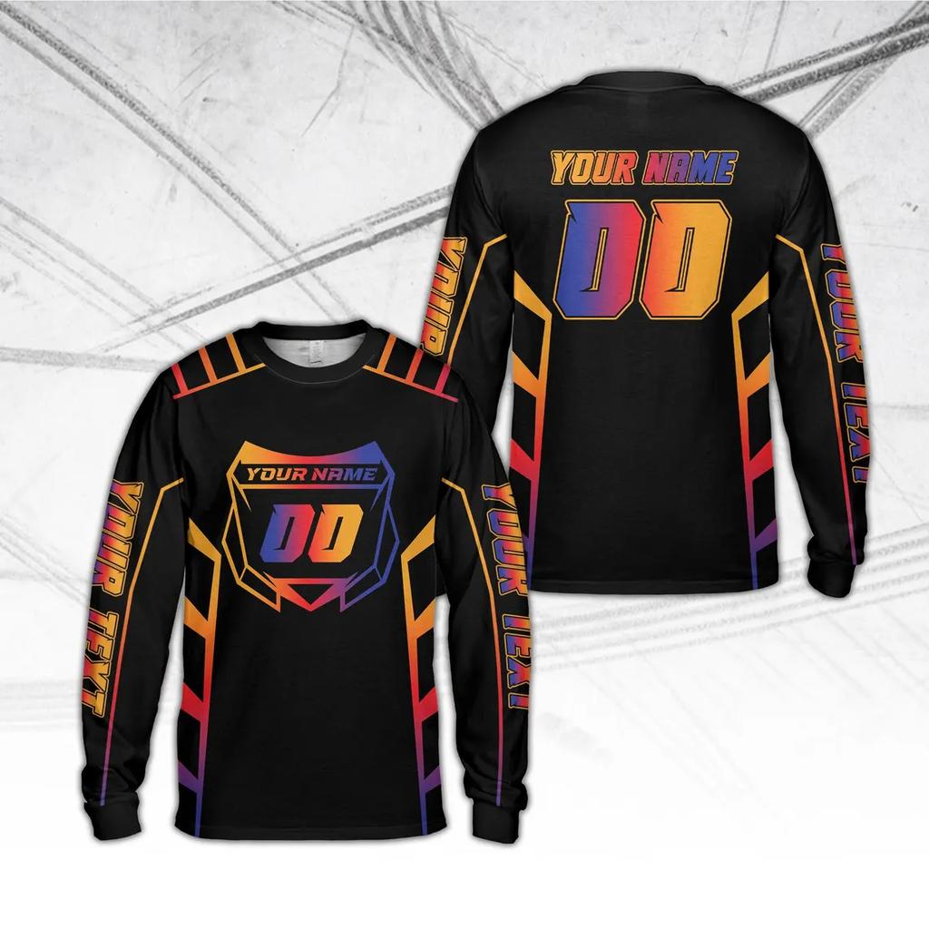 Custom Name Number Gradient Motocross Jersey Long Sleeve Racing Shirt Personalized Text Dirt Bike Sports T Shirts For Men Women