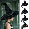 Costume Accessories for Women Halloween Witch Hat Women, Large Black Velvet Wizard with Mesh Ruffle Brim Adults Costume, Cosplay Party Home Decor