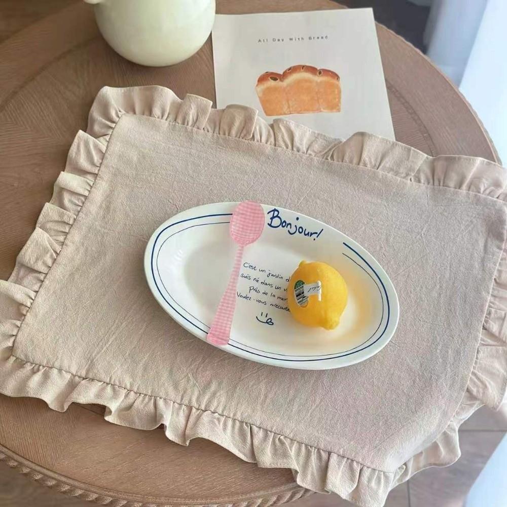 Rüschen-Wärmeisolierende Matte Streifen-Gitter Tischmatte Waschbarer Untersetzer Frühstück