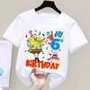 Spongebob New Birthday Figure T-shirt for Children Kawaii Cartoon White Tee Top Kawaii Short Sleeve Boys Girls Short Sleeve Gift