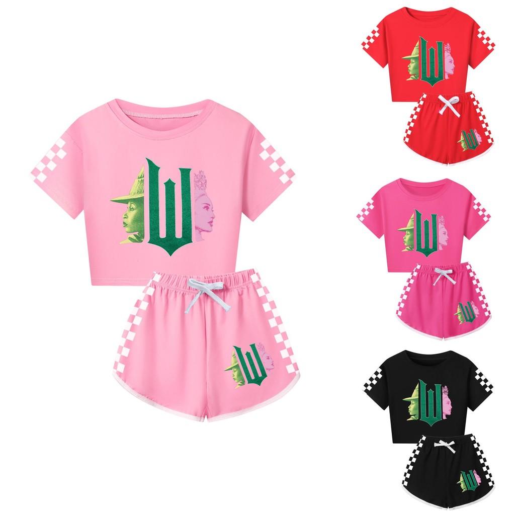 Wicked Print Cotton Short Sleeve And Shorts Set For Kids And Adults Pink Design