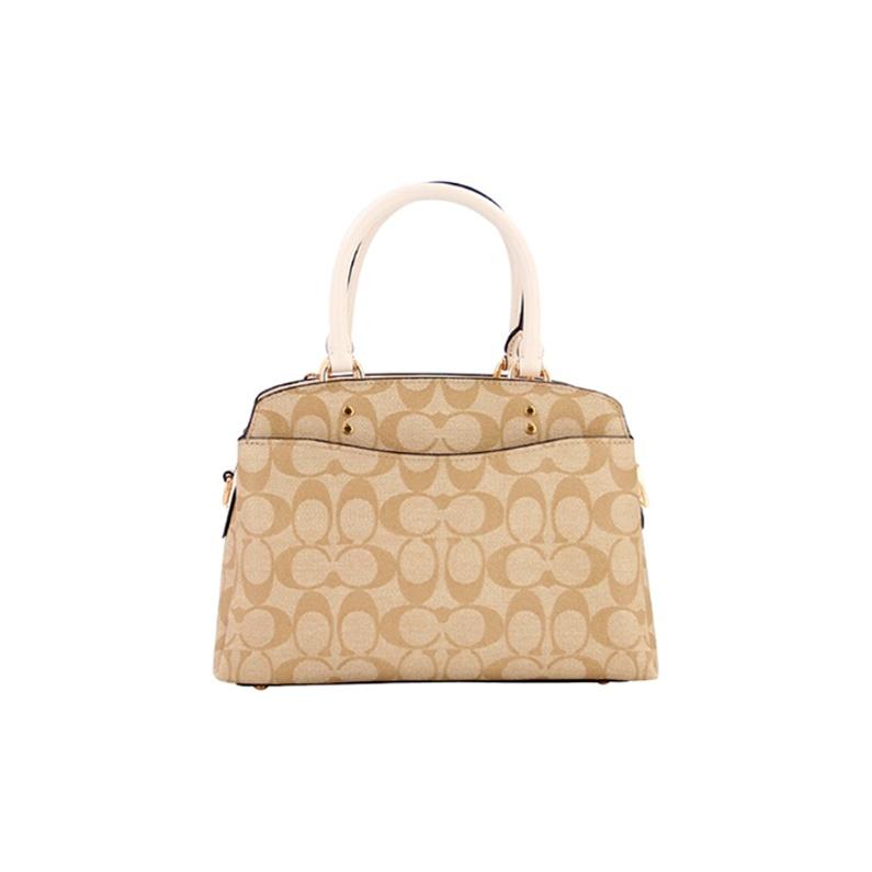 Coach Lillie 33 Classic Monogram Print Faux Leather Shoulder Crossbody Tote Bag Large Women Bags White Khaki 91495-IMDQC