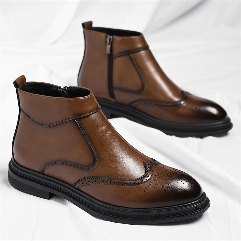 Autumn  Winter Thick Soled Men Business High Top Boots Are Simple Breathable Carved Comfortable Suitable for Men Formal Wear