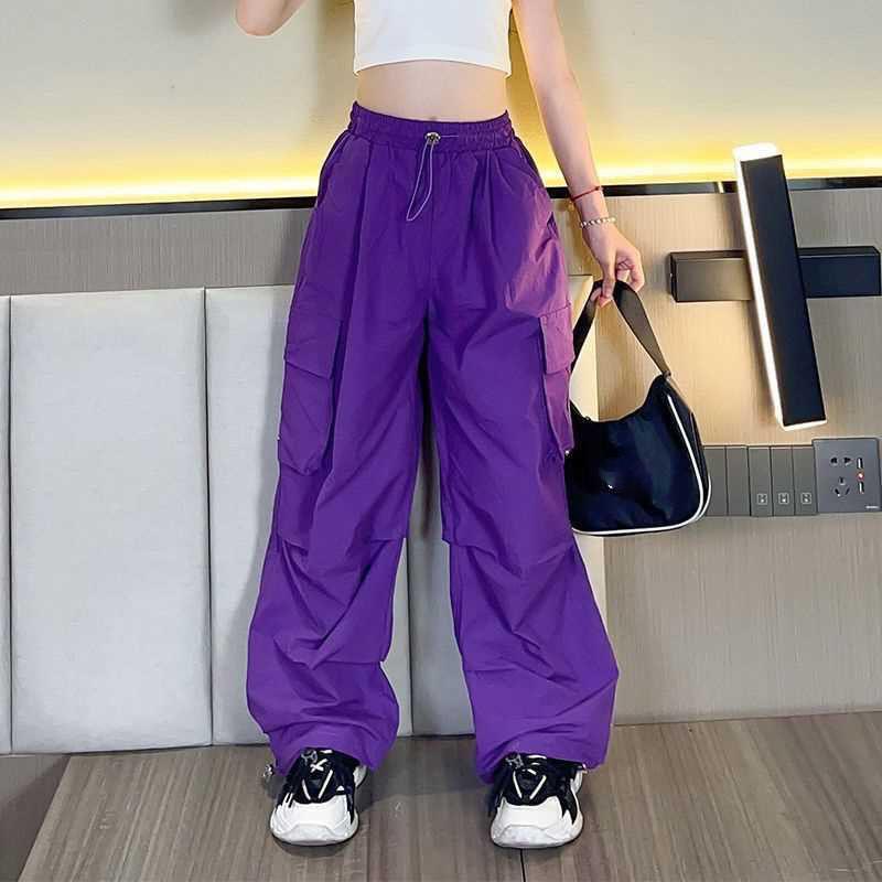 Summer Girls'  Hip Hop Joggers Pants Girls Cargo Pants Teenage Straight Trousers High Waist Vintage Casual Streetwear Baggy Pants