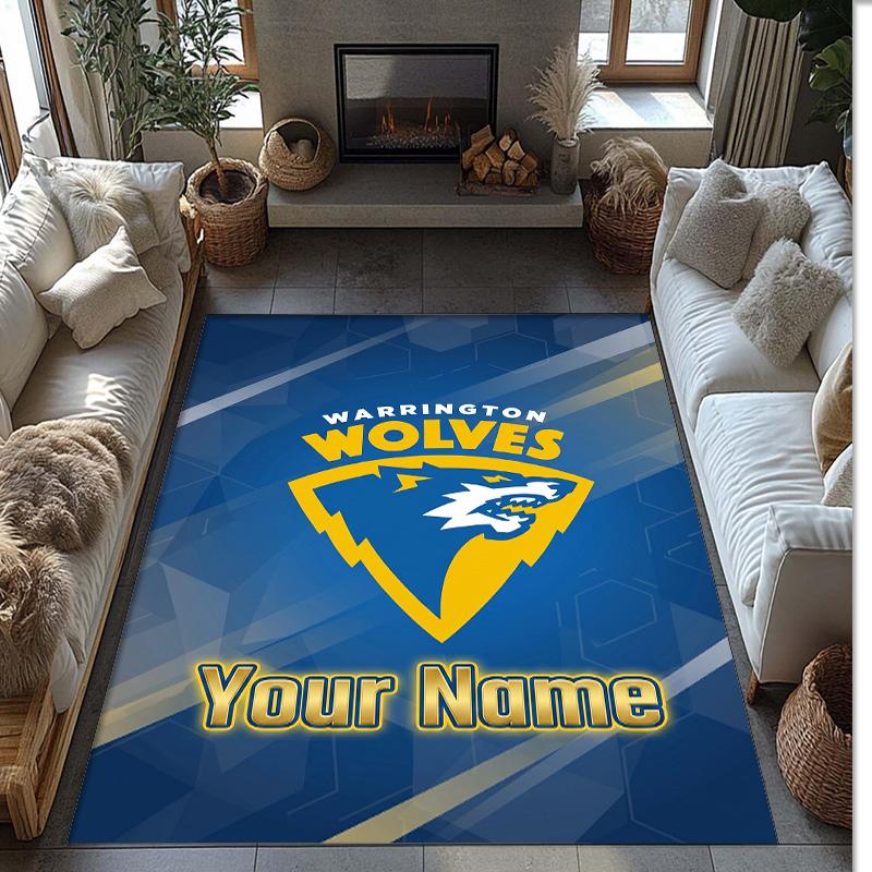 Warrington Wolves Crystal Velvet Rug, Custom Name Text Personalized Non‑Slip Floor Mat for Home Decor Gift