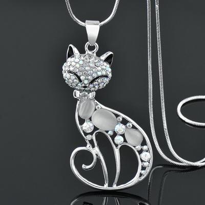 Sexy Rhinestone Animal OPAL Body Hollow Pendant Silver Color Long Necklace for Women Statement Jewelry 410 KO4