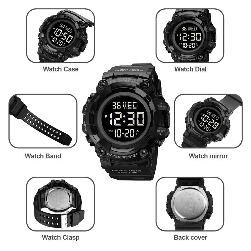Skmei Men's Military Watches Fashion Big Dial Digital Wristwatch Luxury Outdoor Sports Dual Time Led Waterproof Alarm Clock