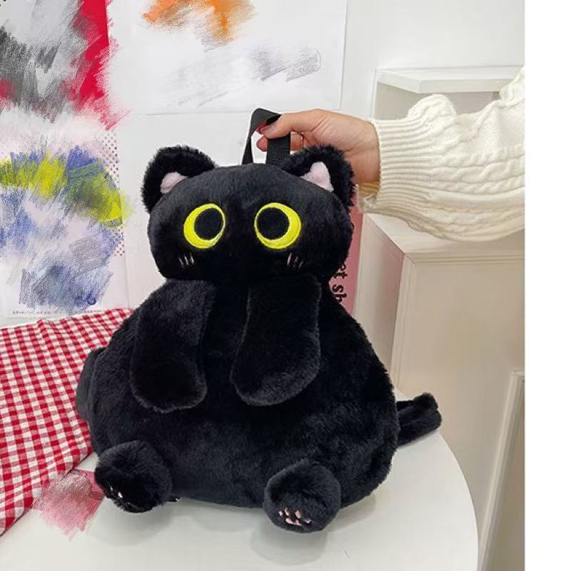 Black Cat Backpacks Big Eyes Kitten Doll Plush Kawaii Stuffed Animals Shoulder Bag Large-capacity Soft Toy Fashion Crossbody Bag