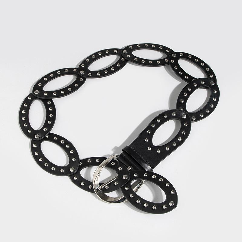 Belt for Women with High-end Belt for Women with Versatile Decorative Rivets Handsome Belt for Women with Belt Splicing Hot Girls Wide Belt