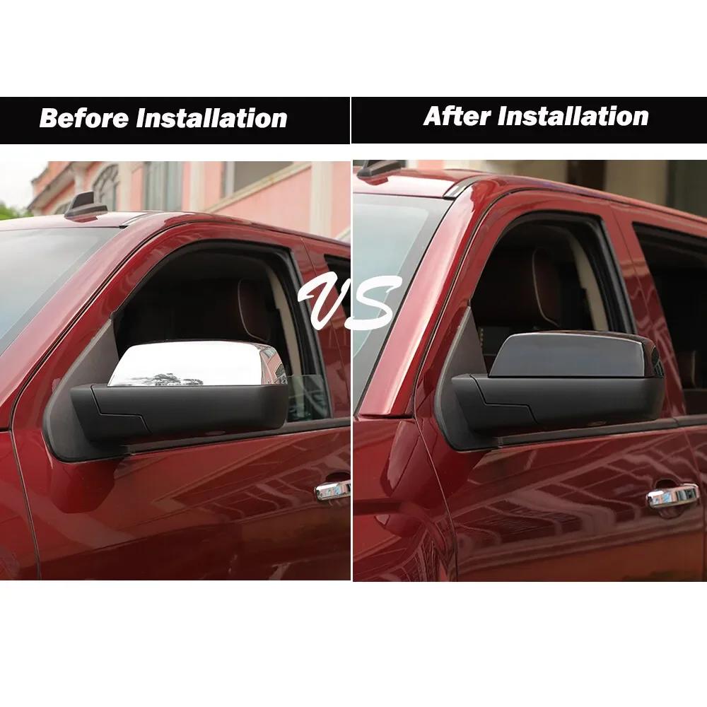 For Chevrolet Silverado 1500 GMC Sierra 2014-2018 Car Sticker Rearview Side Mirror Cover Wing Cap Exterior Door Case Trim Silver