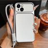 Luxury Big Window Phone Case with Lanyard for iPhone 15 Plus,15,14 Plus,14,13 Premium Textured Casing