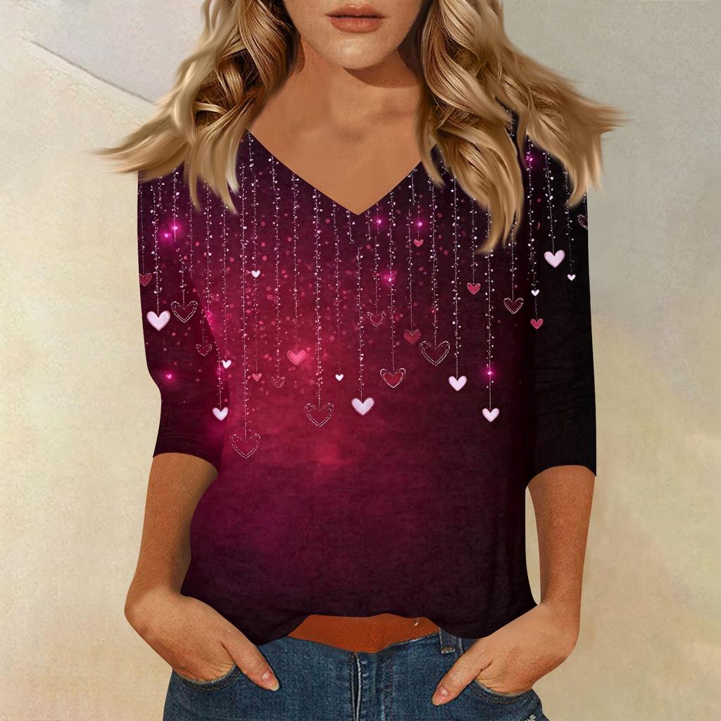 Women's T Shirt Print 3/4 Sleeve Daily Weekend Fashion Basic V- Neck Regular Top