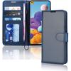 Étui portefeuille en cuir pour Galaxy A21s - Bleu marine, Coque à rabat avec 3 emplacements pour cartes + poche à billets, Support et dragonne, Fermeture magnétique