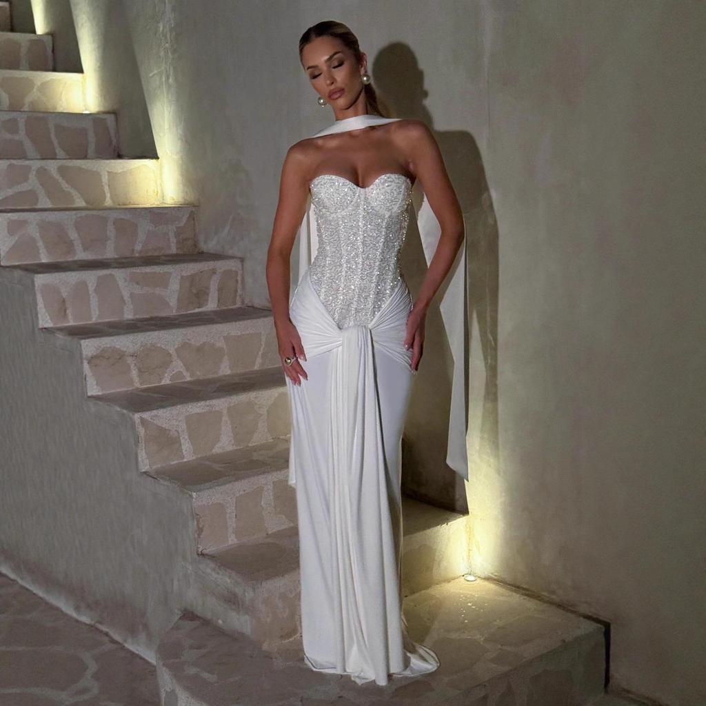 Dámské bandeau šaty s vysokým pasem a šněrováním, evropský americký styl, jednobarevné, úzký střih, styl 8203.