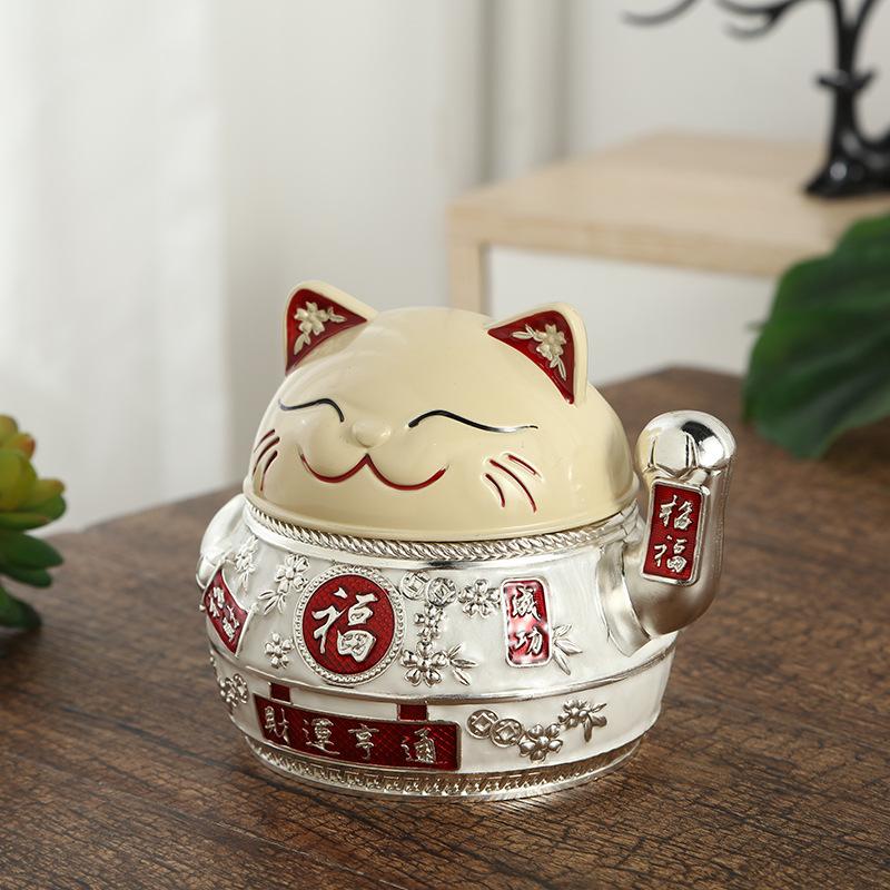 Cat Design Ashtray Zinc Alloy Ashtray Portable Metal Ashtray Anti-fly Cigarette Holder Retro Lucky Cat Home Desk Decoration