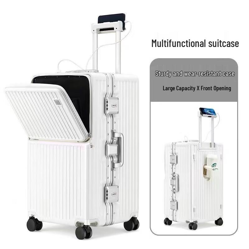 Xiang Le Mei 26-inch White Front-Opening Aluminum Frame Suitcase