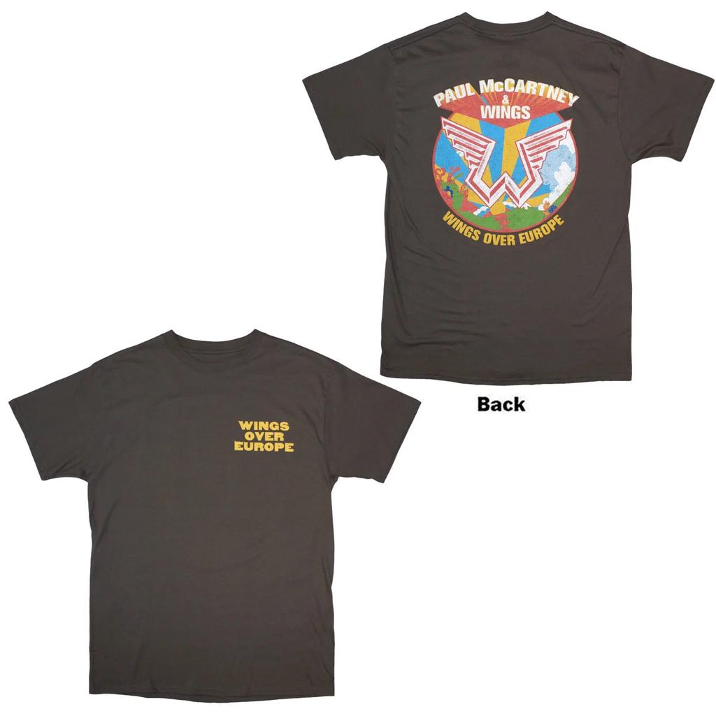 Paul McCartney T-Shirt: Wings Over Europe (Charcoal Grey) (Back Print) OFFICIAL