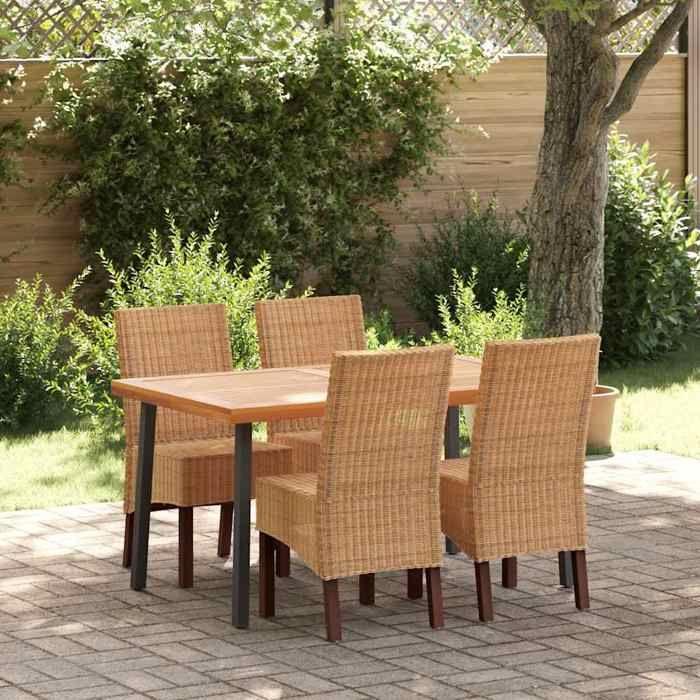 Dining Chairs - vidaXL - Set of 4 - Brown - Natural Rattan - Contemporary Style