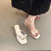 Thick heel bow slippers fairy outer wear 2025 new summer French beautiful small sandals toe vacation sandals
