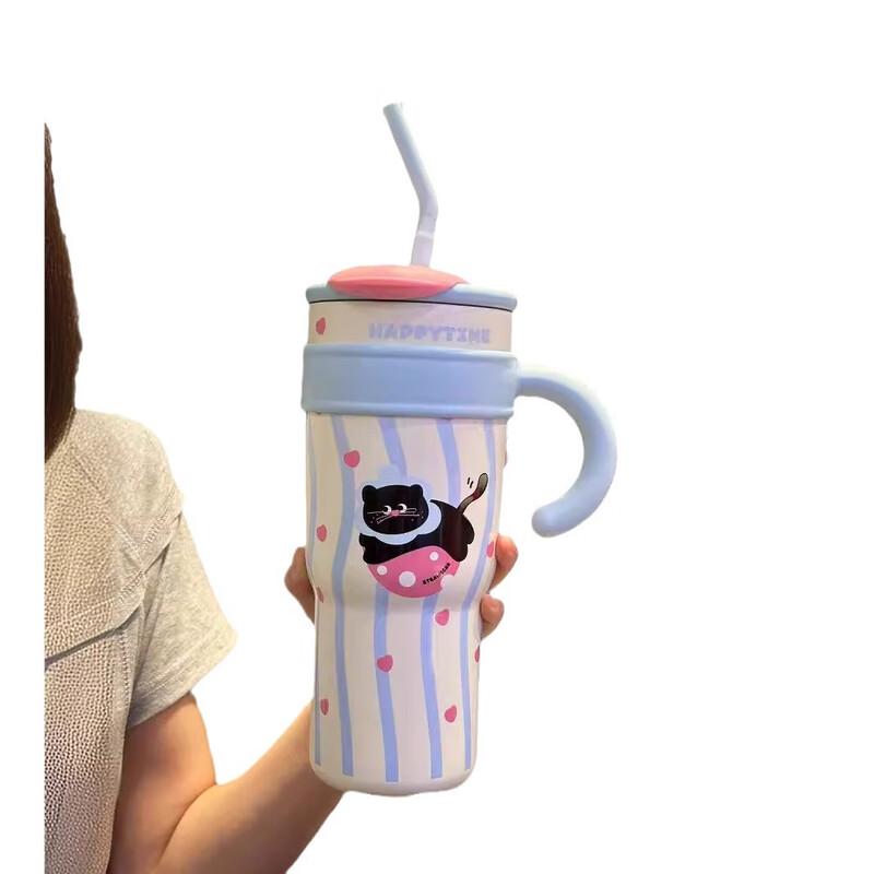 MRSIKEY Cartoon Stainless Steel Insulated Tumbler with Straw, 1200ml