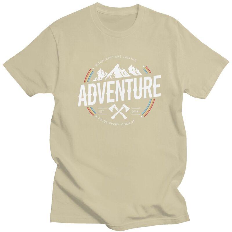 Custom Mountain Camping Adventure Camper Tshirts for Men Short Sleeve T Shirt Fashion Tshirt 100 Cotton Tees Gift