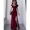 Temperament Banquet Dress Temperament Split Fork Waist Hip Fish Tail French Long Dress One Word Shoulder Dress