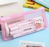 Cute Cartoon Mesh Pencil Case Large Capacity Transparent Stationery Storage Bag Cosmetic Organizer for Girls School Supplies