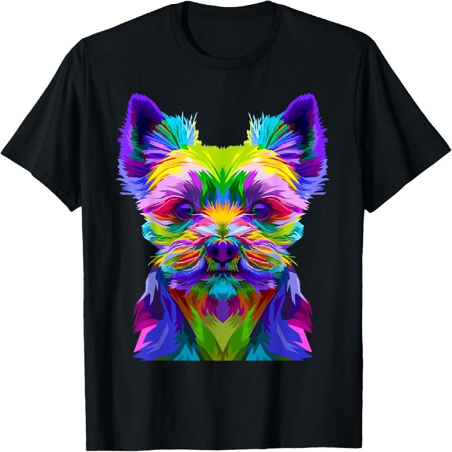Yorkie Colorful Pop Art Portrait Yorkshire Terrier Owners T-Shirt XXXXXL чёрный