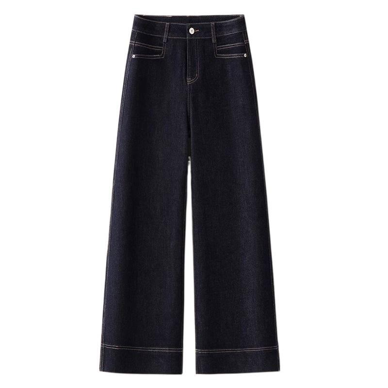 High Waist Elastic Narrow/Wide Leg Blue Denim Jeans - Women's Plus Velvet, Loose Fit, Slimming, Versatile for Autumn/Winter 2025.