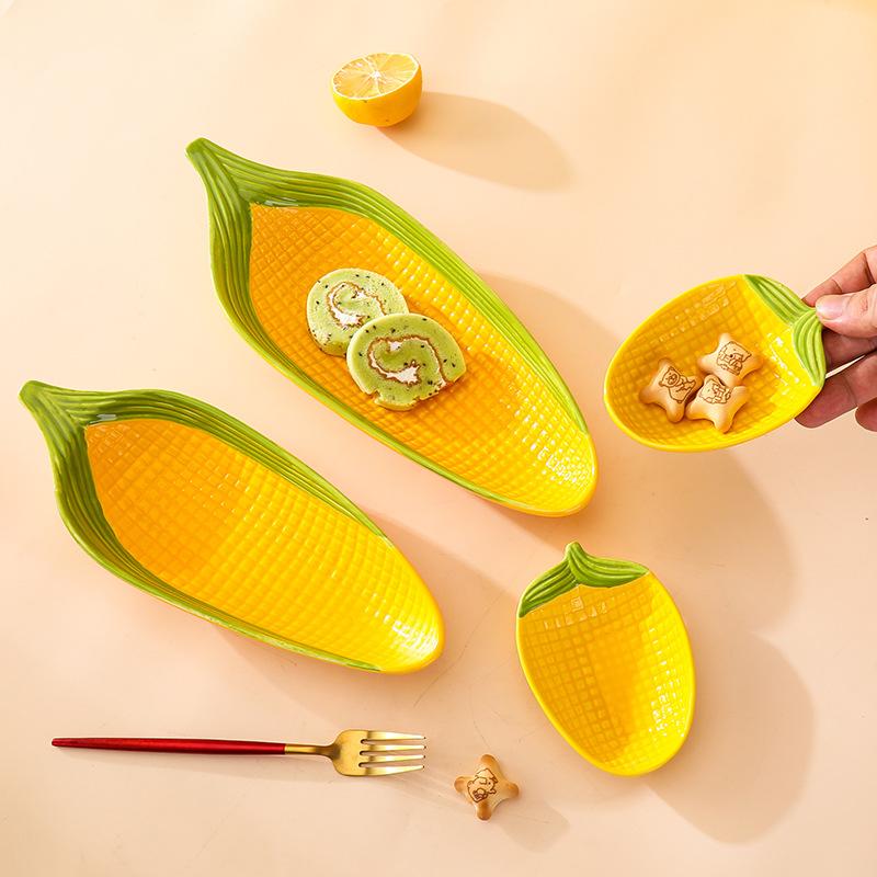 Creative Cartoon Corn Shaped Ceramic Salad Bowl Soup Bowls Family Fruit Snack Plate Kitchen Utensils Accessories Tableware