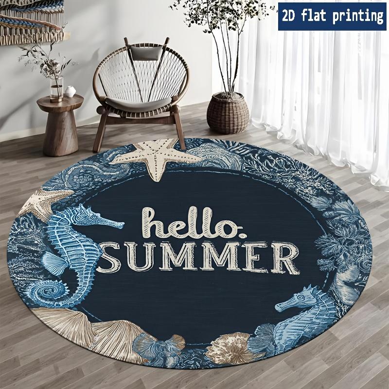 Hallo Sommer Seepferdchen Seestern Runder Teppich Flanell Strand Thema Badezimmerteppich Kinderzimmer Dekor Meeresleben Druck Weiche Bodendecke