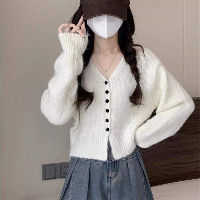 Korean Style V-Neck Knit Cardigan - Autumn/Winter 2025 Women's Casual Long Sleeve Sweater