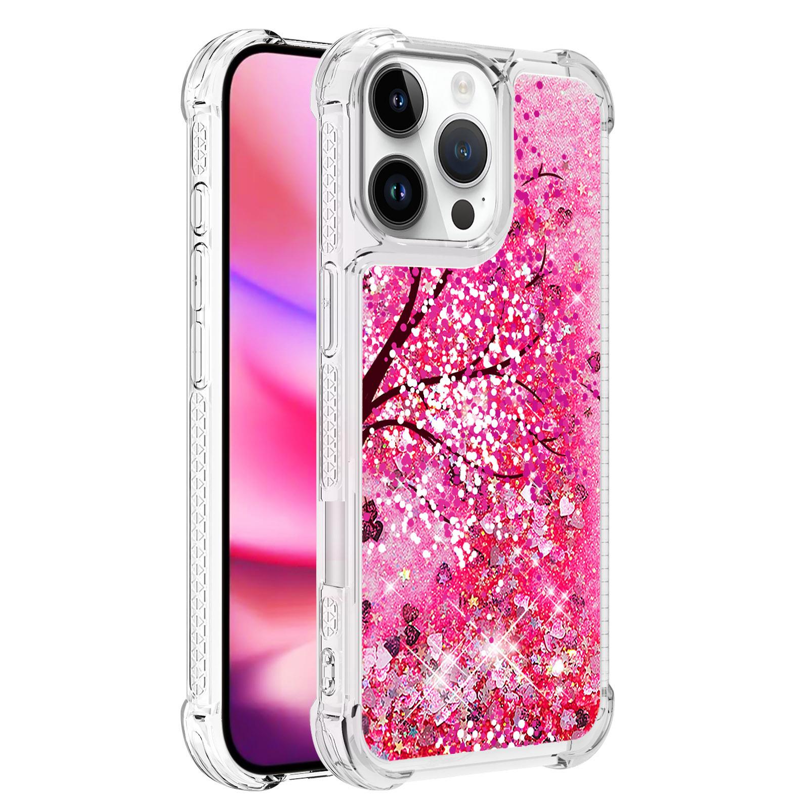 

For iPhone 16 Pro Max TPU Case with Quicksand and Pattern Printed Cherry Blossom
