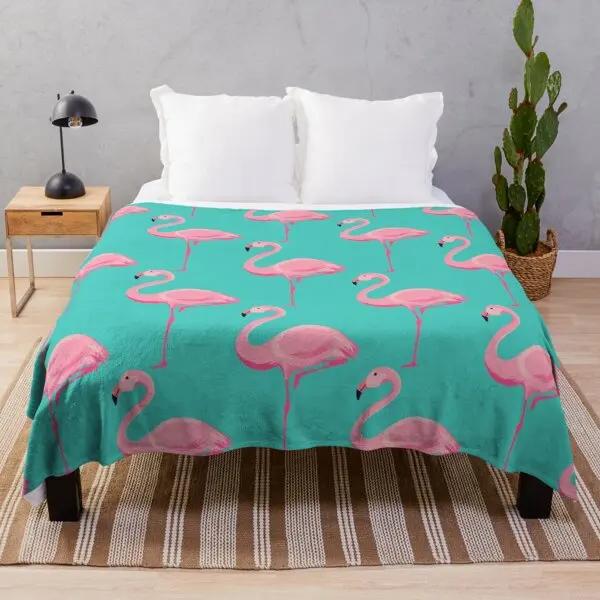 Flamingo Bird Pink Red Wild Animals Flannel Throw Blanket For Sofa Bed Couch Comfortable Warm Lightweight King Queen Full Size