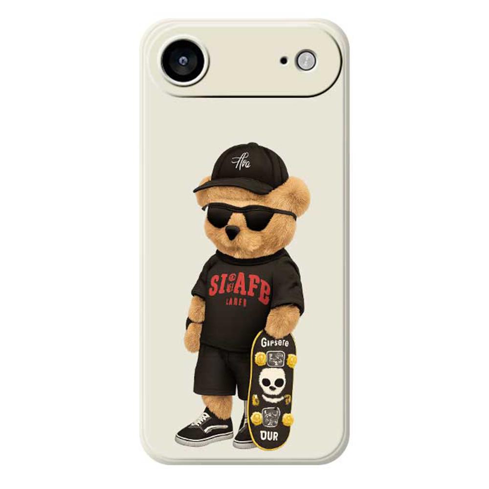 

For iPhone 17 Air Case Cool Bear Pattern Printing Straight Edge TPU Phone Back Cover Beige