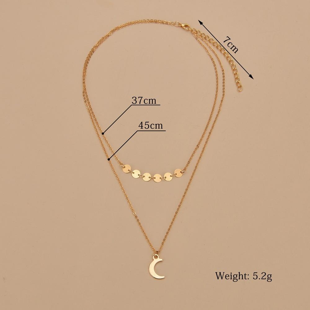 Gold Chain Iron Single Hanging Moon Disc Chain Pendant Double Necklace